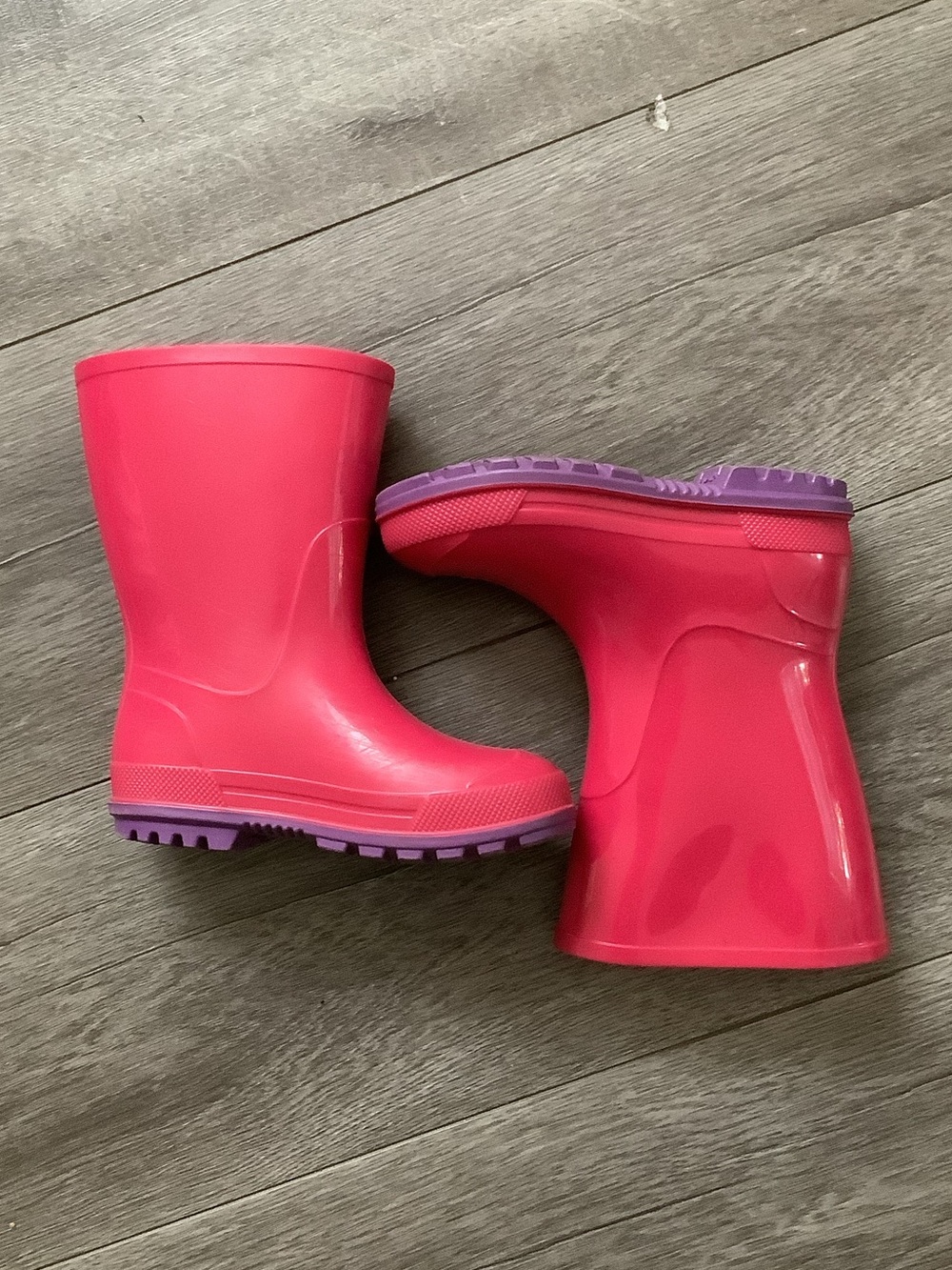 Kids Waterproof Pink Rain Boots with Purple Soles